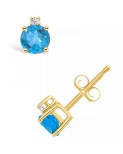 Blue Topaz (5/8 ct. t.w.) and Diamond Accent Stud Earrings in 14K Yellow Gold or 14k White Gold