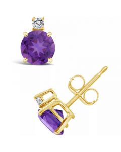 Amethyst (1 ct. t.w.) and Diamond Accent Stud Earrings in 14K Yellow Gold