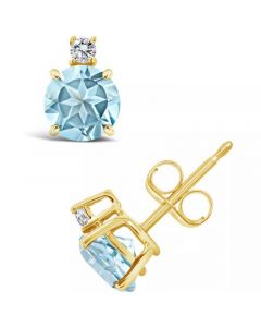 Aquamarine (7/8 ct. t.w.) and Diamond Accent Stud Earrings in 14K Yellow Gold