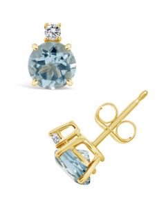 Aquamarine (1-1/2 ct. t.w.) and Diamond Accent Stud Earrings in 14K Yellow Gold