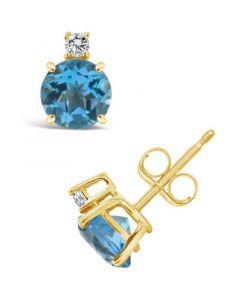 Blue Topaz (2-1/10 ct. t.w.) and Diamond Accent Stud Earrings in 14K Yellow Gold