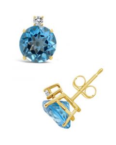 Blue Topaz (4-3/4 ct. t.w.) and Diamond Accent Stud Earrings in 14K Yellow Gold