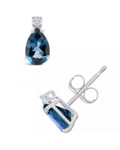 London Blue Topaz (1 ct. t.w.) and Diamond Accent Stud Earrings in 14K Yellow Gold or 14K White Gold