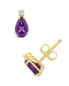 Amethyst (3/4 ct.t.w) and Diamond Accent Stud Earrings in 14K Yellow Gold