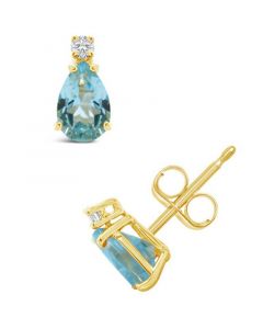 Aquamarine (3/4 ct.t.w) and Diamond Accent Stud Earrings in 14K Yellow Gold