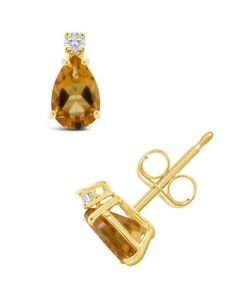 Citrine (3/4 ct.t.w) and Diamond Accent Stud Earrings in 14K Yellow Gold