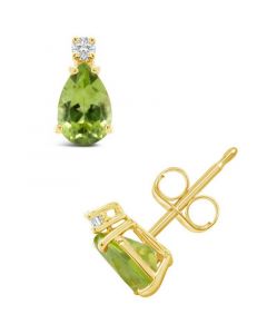 Peridot (1 ct.t.w) and Diamond Accent Stud Earrings in 14K Yellow Gold