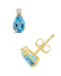 Blue Topaz (1 ct.t.w) and Diamond Accent Stud Earrings in 14K Yellow Gold