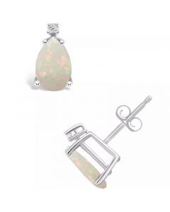 Opal (1 ct. t.w.) and Diamond Accent Stud Earrings in 14K Gold or 14K White Gold