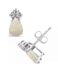 Opal (3/4 ct. t.w.) and Diamond (1/8 ct. t.w.) Stud Earrings in 14K Yellow Gold or 14K White Gold