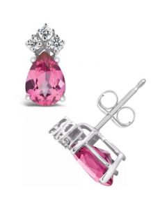 Pink Topaz (1-3/4 ct. t.w.) and Diamond (1/8 ct. t.w.) Stud Earrings in 14K Yellow Gold or 14K White Gold