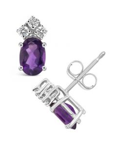 Amethyst (7/8 ct.t.w ) and Diamond (1/8 ct.t.w) Stud Earrings in 14K White Gold