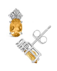 Citrine and Diamond Stud Earrings (7/8 ct.t.w and 1/8 ct.t.w) 14K White Gold