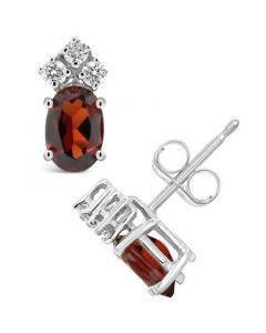 Garnet (1-1/6 ct.t.w) and Diamond Stud Earrings (1/8 ct.t.w) in 14K White Gold