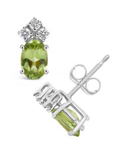 Peridot (1-1/10 ct.t.w) and Diamond (1/8 ct.t.w)  Stud Earrings in 14K White Gold