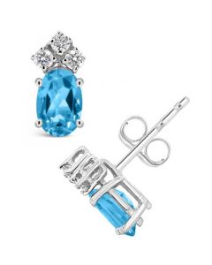 Blue Topaz (1-1/6 ct.t.w) and Diamond (1/8 ct.t.w) Stud Earrings in 14K White Gold