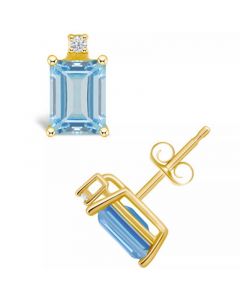 Aquamarine (1 ct. t.w.) and Diamond Accent Stud Earrings in 14K White Gold or 14K Yellow Gold