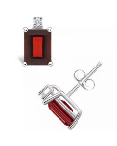 Garnet (1-1/2 ct. t.w.) and Diamond Accent Stud Earrings in 14K White Gold or 14K Yellow Gold