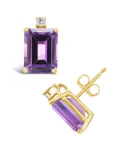 Amethyst (3- 1/5 ct.t.w) and Diamond Accent Stud Earrings in 14K Yellow Gold