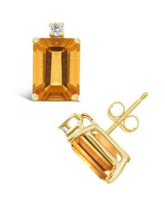 Citrine (3-1/5 ct.t.w) and Diamond Accent Stud Earrings in 14K Yellow Gold