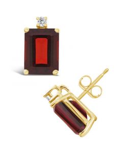 Garnet (3-7/8 ct.t.w) and Diamond Accent Stud Earrings in 14K Yellow Gold