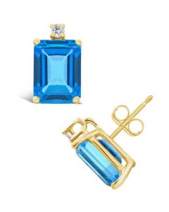 Blue Topaz (4 ct.t.w) and Diamond Accent Stud Earrings in 14K Yellow Gold