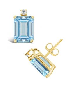 Aquamarine (2- 3/4 ct.t.w) and Diamond Accent Stud Earrings in 14K Yellow Gold