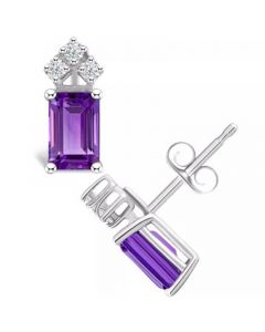 Amethyst (1-1/10 ct. t.w.) and Diamond (1/8 ct. t.w.) Stud Earrings in 14K White Gold or 14K Yellow Gold