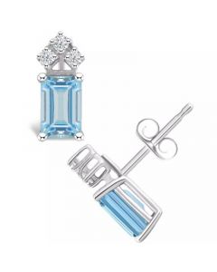 Aquamarine (1 ct. t.w.) and Diamond (1/8 ct. t.w.) Stud Earrings in 14K Yellow Gold or 14K White Gold