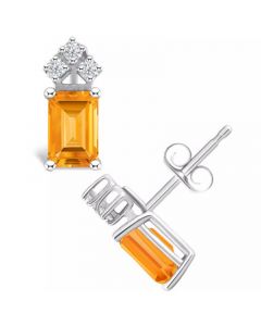 Citrine (1-1/10 ct. t.w.) and Diamond (1/8 ct. t.w.) Stud Earrings in 14K Yellow Gold or 14K White Gold