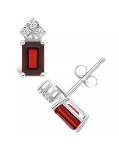 Garnet (1-1/2 ct. t.w.) and Diamond (1/8 ct. t.w.) Stud Earrings in 14K Yellow Gold or 14K White Gold