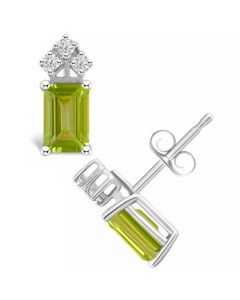 Peridot (1-3/8 ct. t.w.) and Diamond (1/8 ct. t.w.) Stud Earrings in 14K Yellow Gold or 14K White Gold