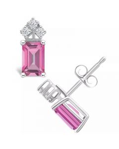 Pink Topaz (1-3/8 ct. t.w.) and Diamond (1/8 ct. t.w.) Stud Earrings in 14K White Gold or 14K Yellow Gold