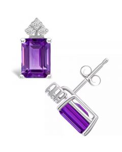 Amethyst (3-1/5 ct. t.w.) and Diamond (1/8 ct. t.w.) Stud Earrings in 14K Yellow Gold or 14K White Gold