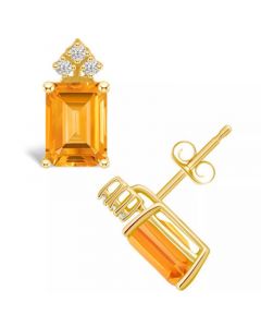 Citrine (3-1/5 ct. t.w.) and Diamond (1/8 ct. t.w.) Stud Earrings in 14K Yellow Gold or 14K White Gold