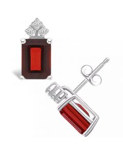 Garnet (3-7/8 ct. t.w.) and Diamond (1/8 ct. t.w.) Stud Earrings in 14K Yellow Gold or 14K White Gold