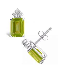 Peridot (3-3/8 ct. t.w.) and Diamond (1/8 ct. t.w.) Stud Earrings in 14K Yellow Gold or 14K White Gold