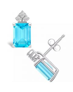 Blue Topaz (4 ct. t.w.) and Diamond (1/8 ct. t.w.) Stud Earrings in 14K Yellow Gold or 14K White Gold