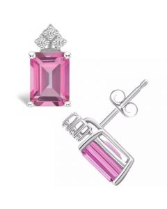 Pink Topaz (4 ct. t.w.) and Diamond (1/8 ct. t.w.) Stud Earrings in 14K Yellow Gold or 14K White Gold