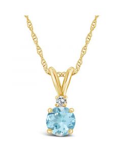 Aquamarine (3/4 ct.t.w) and Diamond Accent Pendant Necklace in 14K Yellow Gold