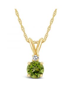 Peridot (1 ct.t.w)  and Diamond Accent Pendant Necklace 14K Yellow Gold