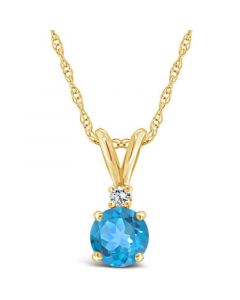 Blue Topaz (1 ct.t.w) and Diamond Accent Pendant Necklace in 14K Yellow Gold