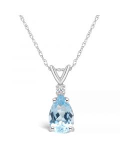 Aquamarine (1 ct. t.w.) and Diamond Accent Pendant Necklace in 14K Yellow Gold or 14K White Gold