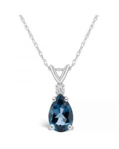 London Blue Topaz (1 ct. t.w.) and Diamond Accent Pendant Necklace in 14K Yellow Gold or 14K White Gold