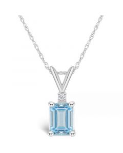 Aquamarine (7/8 ct. t.w.) and Diamond Accent Pendant Necklace in 14K Yellow Gold or 14K White Gold