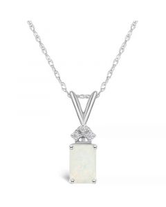 Opal (1/2 ct. t.w.) and Diamond Accent Pendant Necklace in 14K White Gold or 14K Yellow Gold