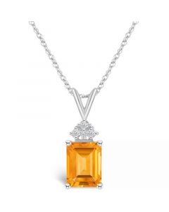 Citrine (2-1/4 ct. t.w.) and Diamond (1/10 ct. t.w.) Pendant Necklace in 14K White Gold or 14k Yellow Gold