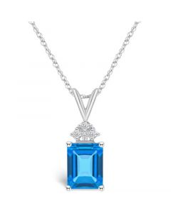 Blue Topaz (3 ct. t.w.) and Diamond (1/10 ct. t.w.) Pendant Necklace in 14K Yellow Gold or 14k White Gold