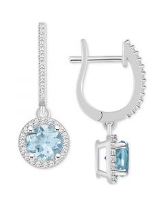 Aquamarine (1-1/2 ct. t.w.) & Diamond (1/3 ct. t.w.) Leverback Drop Earrings in Sterling Silver