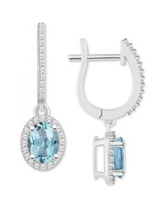 Aquamarine (1-3/8 ct. t.w.) & Diamond (1/3 ct. t.w.) Leverback Drop Earrings in Sterling Silver